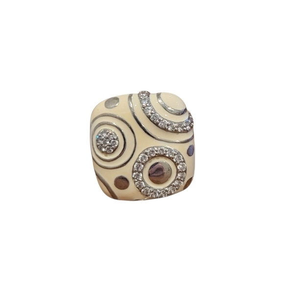 Belle Etoile Galaxy Sterling Silver Beige Enamel CZ RING Size 7 - Picture 1 of 6